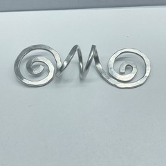 Scarf Slide Silver Tone Hammered Aluminum Double Open Spirals with Center Coil