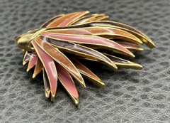 Vintage Gold Tone Pink Purple Orange Enamel Fish Brooch Pin