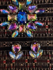 Vintage Watermelon Rhinestone Brooch & Clip on Earrings Prong Set Foil Back