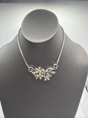 Vintage Trifari Alfred Phillipe Silver Tone Rhinestone Necklace Choker Flowers