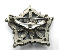 VTG TURQUOISE COLOR blue dark textured Silver tone FLOWER GEOMETRIC BROOCH PIN