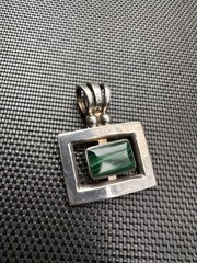 Vintage TR-110 Mexico Sterling Silver Malachite Pendant Modernist Taxco Style