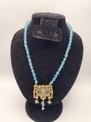 Vintage Style Jadau Kundan Pendant Sky Blue Beaded Festival Choker Necklace
