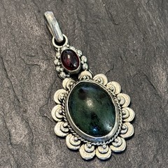 Statement Sterling Silver Designer Jade Pendant Vintage Elaborate 13g 9h
