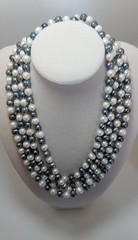 Vintage White & Peacock Gray Freshwater Cultured Pearl Strand Necklace ~ 60″