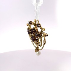 Antique 14k Stamped Yellow Gold Garnet & Pearl Brooch Pin