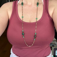 Vintage gold tone ornate necklace green lucite faux jade beads