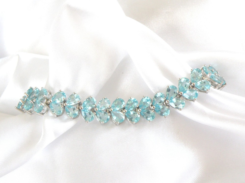 Vintage Sterling Silver 925 Natural Madagascar Blue Apatite Tennis Bracelet 7.5″