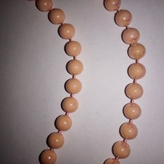 Vintage Long Iridescent Pinkish Peach Beaded Layering Necklace, 1980s Style 48″