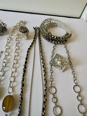 Estate Jewelry Lot Necklaces Rings Wearable Silver Tone 35+ Vintage – Now