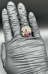 Sterling silver vintage Navaratna princess ring size 9 Thailand multi stone