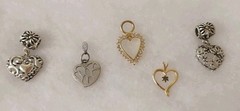 Vtg 2 Now Lot of Heart Pendants/Charms sum w Rhinestones Gold-tone/Silver-tone