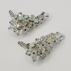 Cluster Climber AB Crystal Sparkly Elegance Silver Tone Vintage Clip on Earrings