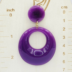Purple Curvy Hoop w Button Stud Retro Style Vtg 1980s Costume Pierced Earrings