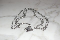 Antique Vintage Sterling Silver open-back faceted Crystal Chain Necklace Fob 63″