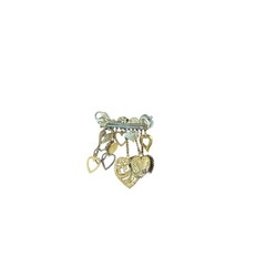 Vintage Sweetheart Charm Dangle Brooch Mixed Metal Hearts Romantic Assemblage