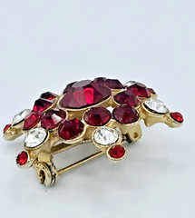 Vintage Star Burst Brooch Red Jewels Crystal Elegant Estate Jewelry Gem Pin