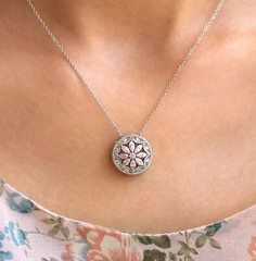 Floral Halo Wedding Pendant 2.1 Ct Round Simulated Diamond 14K White Gold Over