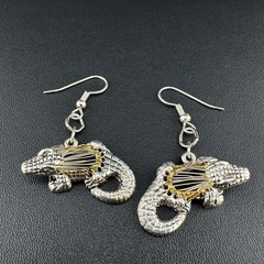 Vintage Pierced Earrings Silver Gold Tone Alligator Crocodile Two Tone Metal