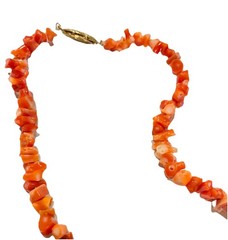 Vintage Coral Nugget Necklace Strand Salmon Goldtone 20” Long Boho chic