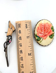 Vintage Flower Brooch Lot Rose Ladybug Enamel Floral Pins 4 Piece Collection