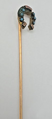Antique Victorian 9k Gold Horseshoe Stick Pin Blue Glass Paste Lucky Talisman 1g