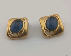 Vintage YSL Yves Saint Laurent Gold Tone Blue Cabochon Pierced Clip Earrings…