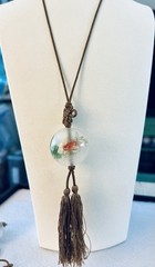 Antique Chinese Reverse Painted Glass Ball Silk Knotted Necklace Coy Fish 1922