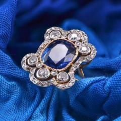 Antique Style Cocktail Ring 2.3 Ct Lab Created Sapphire 14k Yellow Gold Plated