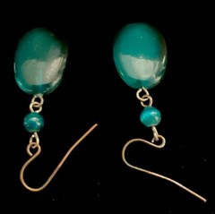 Vintage Large Teal Dangle Drop Stone French Wire Earrings 1 1/2” L