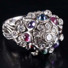 Vintage 1970’s 14k White Gold Multi-Stone Dome Style Ring 1.76ctw 8.8g