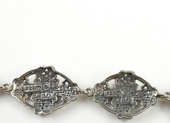 Vintage Signed M 925 Sterling Silver Diamond Cut Flower Link Bracelet 7.5″