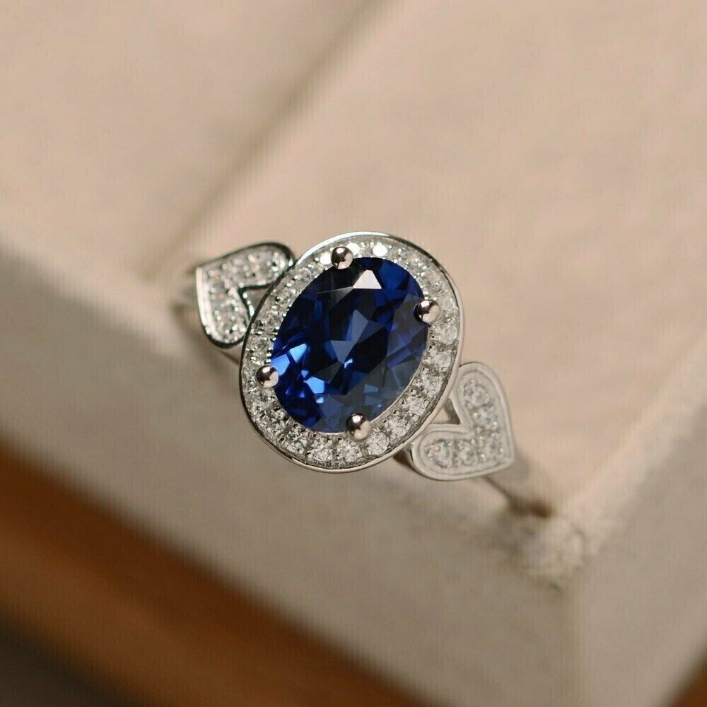 3.80 Ct Natural Sapphire Art Deco Vintage Engagement Ring 925 Sterling Silver