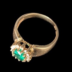 Vintage Oval Cut Emerald Diamonds 14k Yellow Gold Halo Ring Estate Jewelry Gift