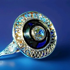 Original EARTH MINED DIAMOND Onyx Deco Engagement Ring Antique PLATINUM Filigree