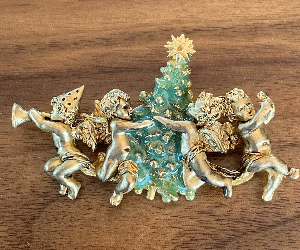 I Am Edgar Berebi Vintage All In A row Angels Christmas Angels , Christmas Pin