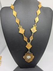 Antique Victorian Era Vermeil Medallion Chain Glass Cameo Pendant Choker 12″ SEE