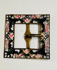 Antique Victorian Art Nouveau 1895-1910 Sash Buckle Enameled Brass 1.5” HTF