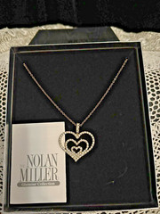Vintage Nolan Miller Gold Tone Crystal Pave Triple Heart Necklace, NEW IN BOX