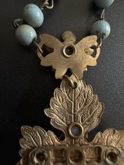 Antique Czech Glass Grape Cluster Necklace Brass Blue Bead Art Deco Neiger Style