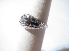 ART NOUVEAU 18K WHITE GOLD DIAMOND & SAPPHIRE ANTIQUE FILIGREE RING – SZ 4 1/2