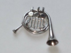 vintage ornate French Horn marked STC JMP ? sterling silver figure