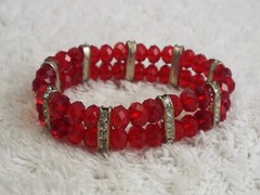 Rhinestone Red Crystal Bead Stretch Bracelet (A12)