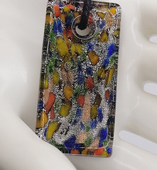 Art Glass Pendant Necklace Vibrant Cobalt Foil Silver Dust Mosaic Style Dichroic