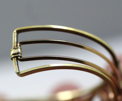 Vintage roses & yellow gold tone/ plate leafy filigree cuff bangle bracelet