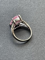 Vintage Sterling Silver 925 Ring Pink Faceted Glass size 5.5 signed KC