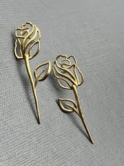 Vintage Rosalie Rose Flower Cottagecore Gold Vermeil 925 Long Stem Drop Earrings