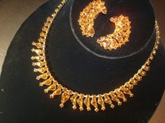 GORGEOUS Vintage SET AMBER RHINESTONES NECKLACE AND EARRINGS PRONGS PERFECT