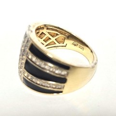 Vintage AVF Signed Vermeil Sterling Black Enamel & White Topaz Ring