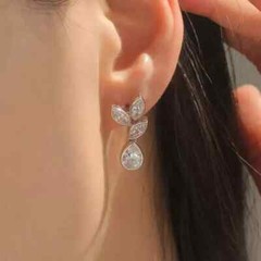 Cluster Drop Dangle Earrings 2.4 Ct Pear Simulated Diamond 14K White Gold Over
